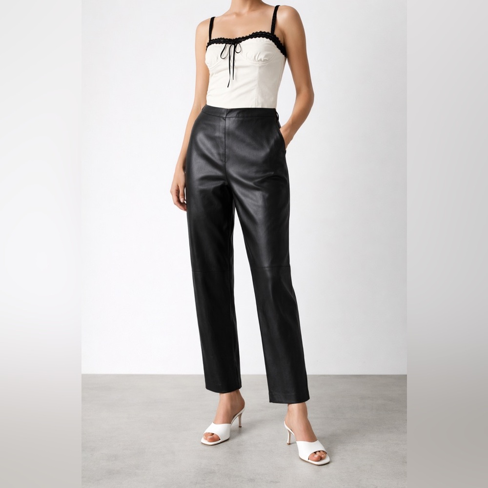 Danier Black Genuine Leather Straight Leg Pants Size 12